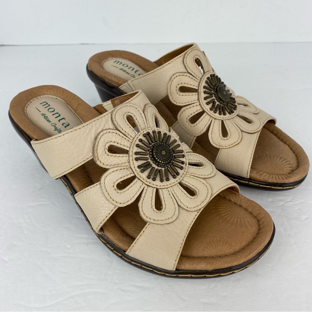 Montana Artisan Crafted size 6 Women’s Cream Leather Beaded Sandals